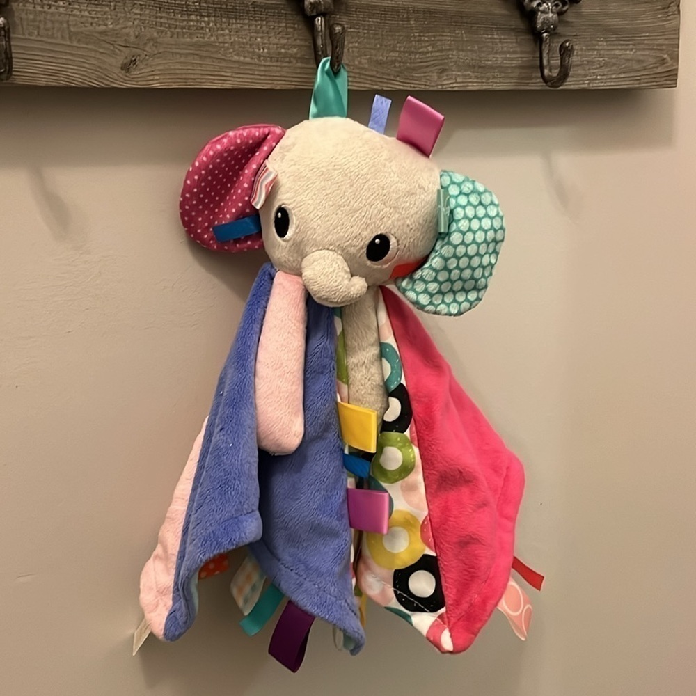 Taggies Bright Starts Elephant Baby Lovey Security Blanket Toy Multicolored
